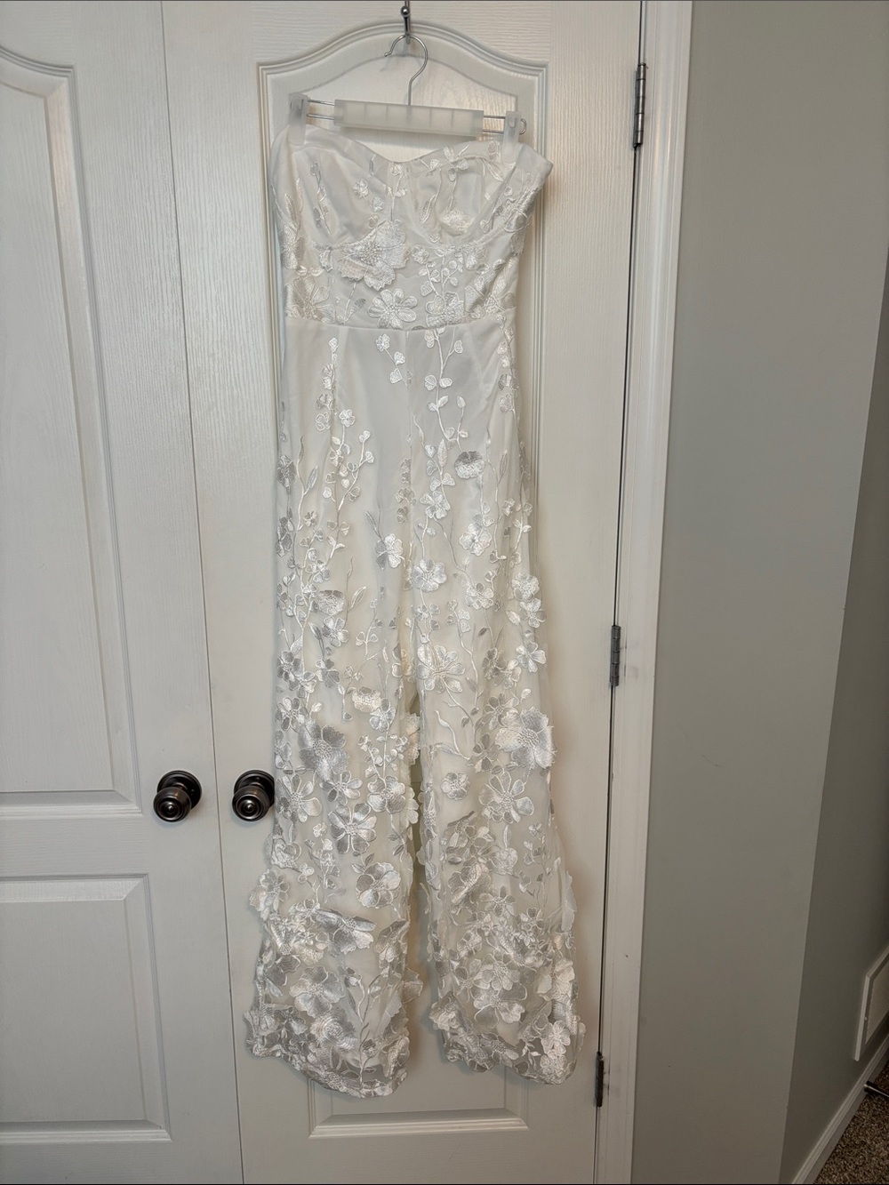 Lulu's White Strapless Floral Appliqué Jumpsuit - Picture 3 of 8